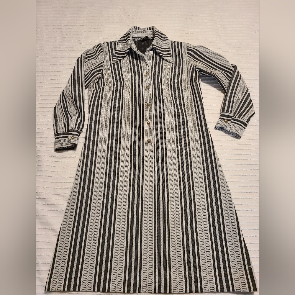 Vintage 1970s Norman Wiatt Knits Striped Black and White Dress